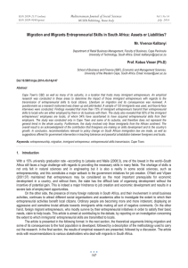 Migration and Migrants Entrepreneurial Skills in South Africa: Assets or Liabilities? Mediterranean Journal of Social Sciences Mr. Vivence Kalitanyi MCSER Publishing, Rome-Italy