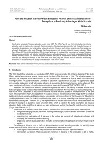 Race and Inclusion in South African Education: Analysis of Black-African... Perceptions in Previously Advantaged White Schools