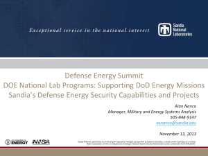 Defense Energy Summit DOE National Lab Programs: Supporting DoD Energy Missions