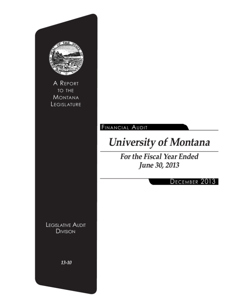 University Of Montana For The Fiscal Year Ended June 30 2013 D