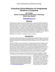 Evaluating Critical Reflection for Postgraduate Students in Computing Abstract Kay Fielden