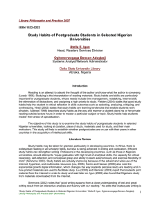 Study Habits of Postgraduate Students in Selected Nigerian Universities