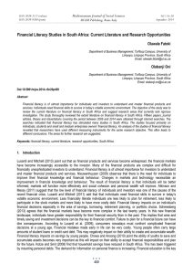 Financial Literacy Studies in South Africa: Current Literature and Research... Mediterranean Journal of Social Sciences Olawale Fatoki MCSER Publishing, Rome-Italy