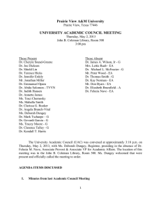 Prairie View A&amp;M University UNIVERSITY ACADEMIC COUNCIL MEETING