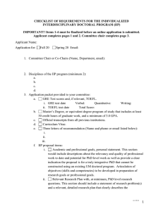 CHECKLIST OF REQUIREMENTS FOR THE INDIVIDUALIZED INTERDISCIPLINARY DOCTORAL PROGRAM (lIP)