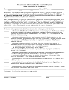 The University of Montana Teacher Education Program Initial Background Screening Form