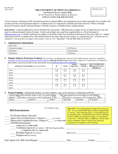 THE UNIVERSITY OF MONTANA-MISSOULA Institutional Review Board (IRB) APPLICATION FOR IRB REVIEW