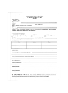 NORDMEIER/TAFOYA MEMORIAL SCHOLARSHIP APPLICATION 2015-2016 Applicant's Name: