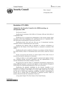 S Security Council United Nations Resolution 1373 (2001)