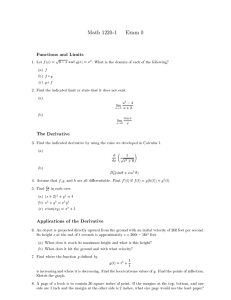 Math 1220-1 Exam 0 Functions and Limits