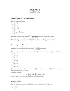Math 3210-1 HW 17 Convergence of Infinite Series