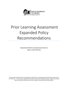 Prior Learning Assessment Expanded Policy Recommendations