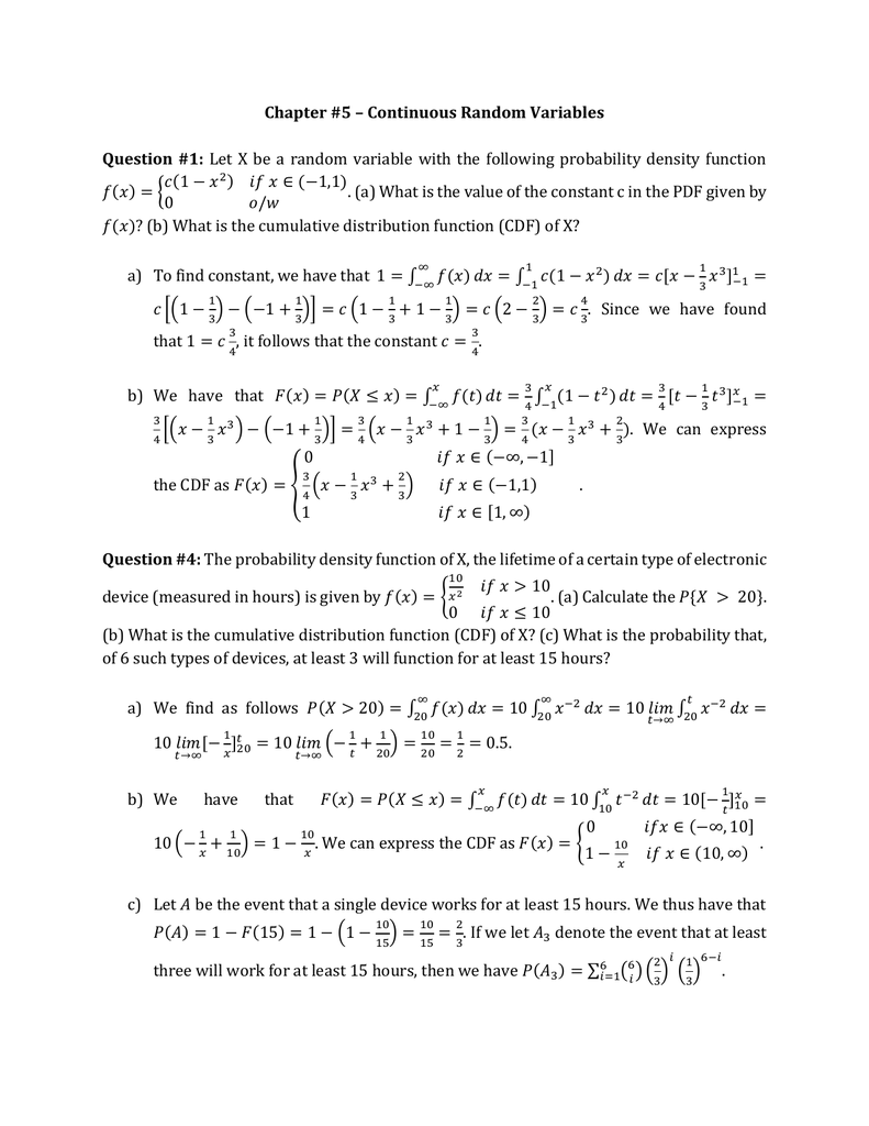 Chapter 5 Continuous Random Variables Question 1