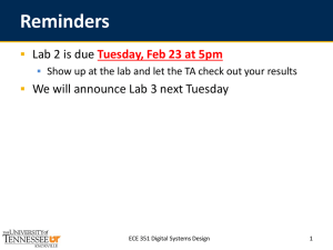 Reminders Lab 2 is due We will announce Lab 3 next Tuesday