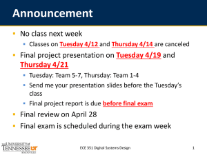 Announcement No class next week Final project presentation on and