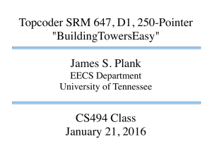 Topcoder SRM 647, D1, 250-Pointer &#34;BuildingTowersEasy&#34; James S. Plank CS494 Class