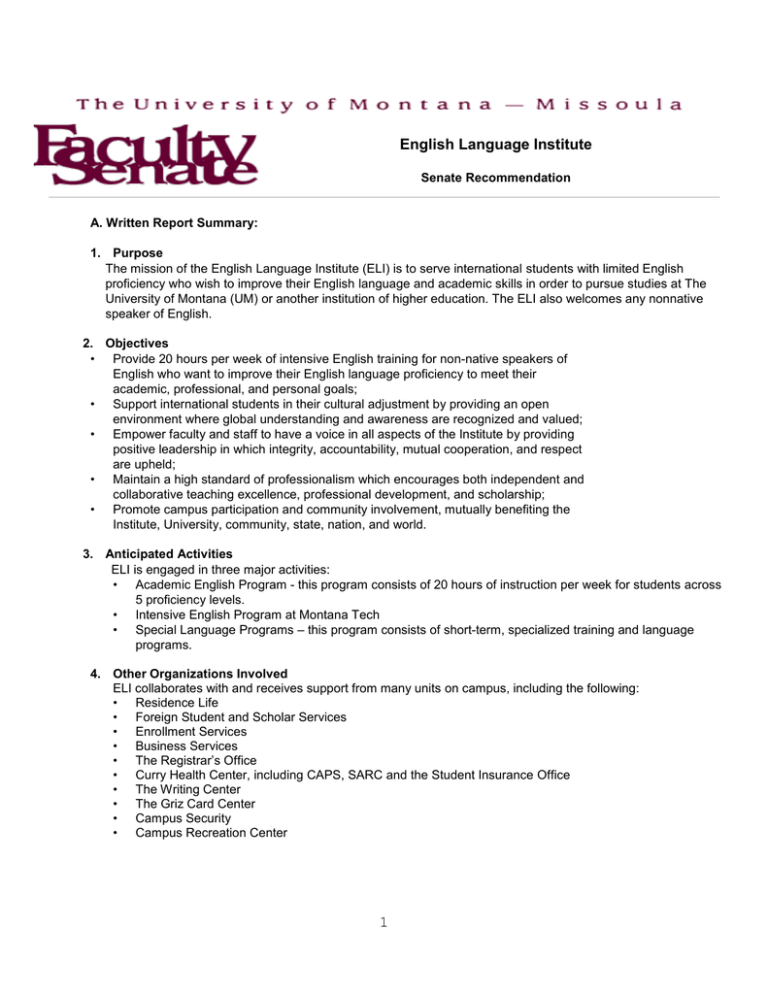 English Language Institute English Language Institute