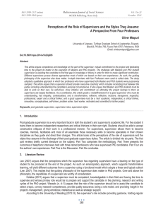 Perceptions of the Role of Supervisors and the Styles They... A Perspective From Four Professors Mediterranean Journal of Social Sciences Oliver Mtapuri