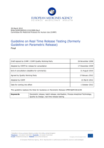 Guideline on Real Time Release Testing (formerly Guideline on Parametric Release) Final