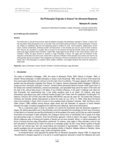 Did Philosophy Originate in Greece? An Africanist Response Matsephe M. Letseka