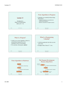 Lecture 13 From Algorithms to Programs 2/23/04 23:21 Introduction to