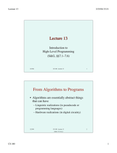 Lecture 13 From Algorithms to Programs