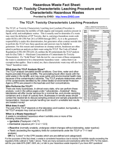 The TCLP: Toxicity Characteristic Leaching Procedure
