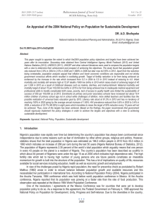 An Appraisal of the 2004 National Policy on Population for... Mediterranean Journal of Social Sciences DR. A.D. Shofoyeke MCSER Publishing, Rome-Italy