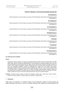 Criterion Indicators in Environment Quality Assessment Mediterranean Journal of Social Sciences G.A.Berdesheva