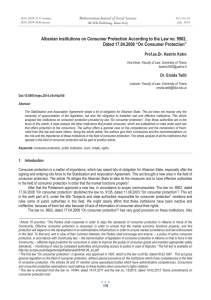 Albanian Institutions on Consumer Protection According to the Law no.... Dated 17.04.2008 “On Consumer Protection”