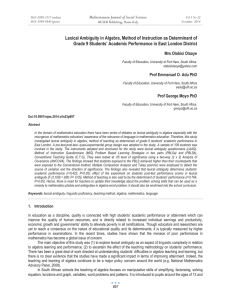 Lexical Ambiguity in Algebra, Method of Instruction as Determinant of