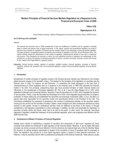 Modern Principles of Financial Services Markets Regulation as a Response... Financial and Economic Crisis of 2008