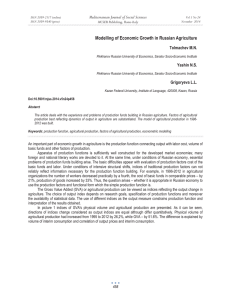 Modelling of Economic Growth in Russian Agriculture Tolmachev M.N. MCSER Publishing, Rome-Italy