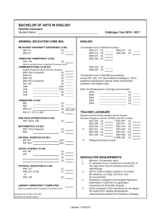 BACHELOR OF ARTS IN ENGLISH Teacher Licensure Catalogue Year 2010 - 2011