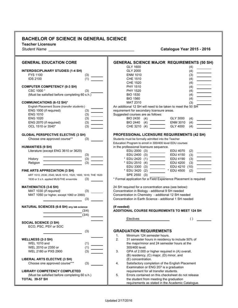 BACHELOR OF SCIENCE IN GENERAL SCIENCE