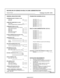 BACHELOR OF SCIENCE IN HEALTH CARE ADMINISTRATION Student Name  ________________________________________