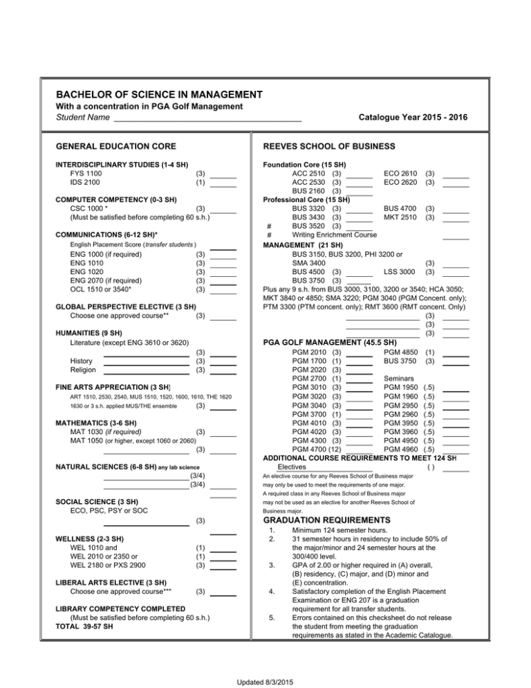 BACHELOR OF SCIENCE IN MANAGEMENT