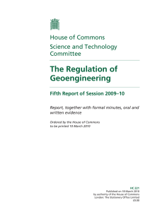 The Regulation of Geoengineering House of Commons Science and Technology