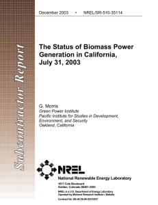 The Status of Biomass Power Generation in California, July 31, 2003