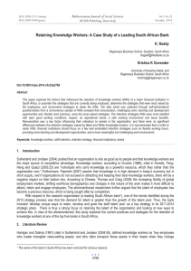 Retaining Knowledge Workers: A Case Study of a Leading South... Mediterranean Journal of Social Sciences K. Reddy MCSER Publishing, Rome-Italy