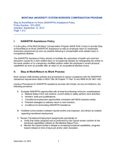 MONTANA UNIVERSITY SYSTEM WORKERS COMPENSATION PROGRAM Policy Number:  WC-0003