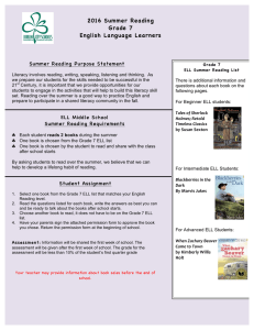 2016 Summer Reading Grade 7 English Language Learners Summer Reading Purpose Statement