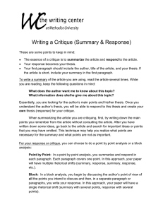 Writing a Critique (Summary &amp; Response)
