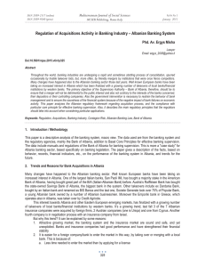 Regulation of Acquisitions Activity in Banking Industry – Albanian Banking... Mediterranean Journal of Social Sciences Phd. Av. Ergys Misha MCSER Publishing, Rome-Italy