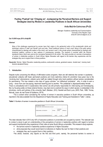 Feeling ‘Pushed’ but ‘Clinging on’: Juxtaposing the Perceived Barriers and... Strategies Used by Women in Leadership Positions in South African...