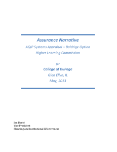 Assurance Narrative AQIP Systems Appraisal – Baldrige Option Higher Learning Commission