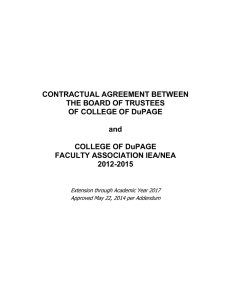 CONTRACTUAL AGREEMENT BETWEEN THE BOARD OF TRUSTEES OF COLLEGE OF DuPAGE and