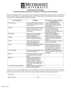 Department of Nursing Essential Functions Required for Admission, Progression, and Graduation
