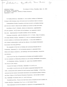 Methodist College For release 12 Noon, Thursday, Sept. 10, 1964