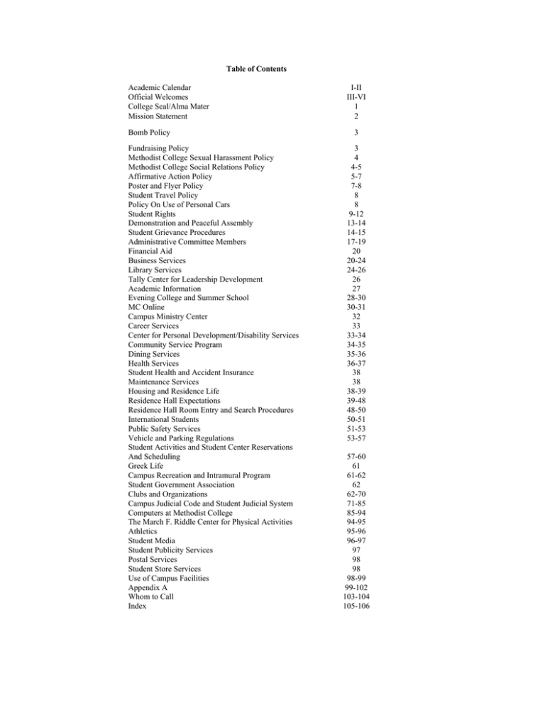 Table of Contents Academic Calendar III